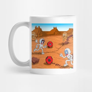 Astronauts playing football on Mars Mug